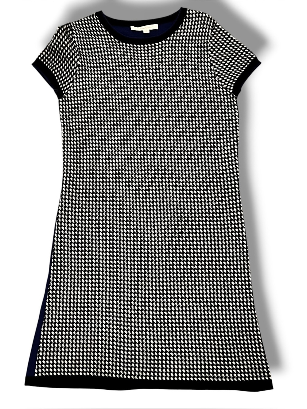 Brooks Brothers Black/Blue 100% Merino Wool Houndstooth Sweater Dress M Royal E8